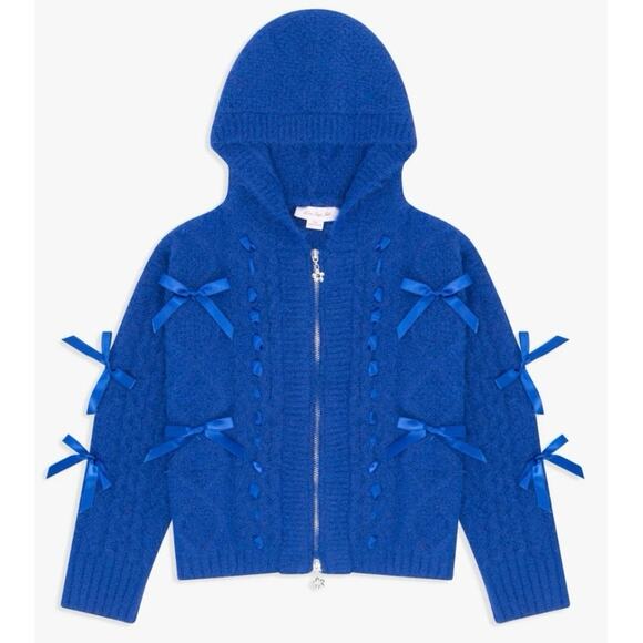 NWT Lisa Says Gah Shelby Lace Embroidered Bow Hooded Cable Knit Zip Sweater Sz S - Picture 1 of 13